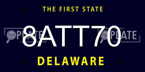 8ATT70 Delaware License Plate