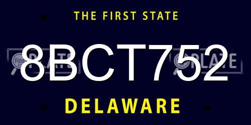 8BCT752 Delaware License Plate