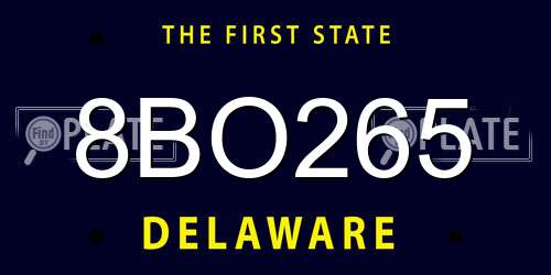 8BO265 Delaware License Plate