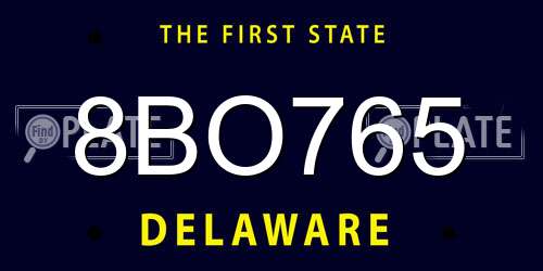 8BO765 Delaware License Plate