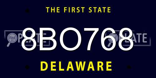 8BO768 Delaware License Plate