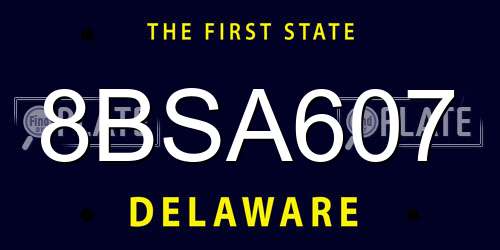8BSA607 Delaware License Plate