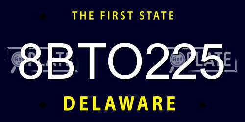 8BTO225 Delaware License Plate
