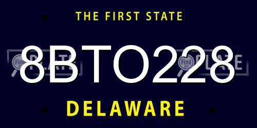 8BTO228 Delaware License Plate
