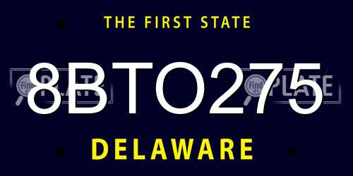 8BTO275 Delaware License Plate