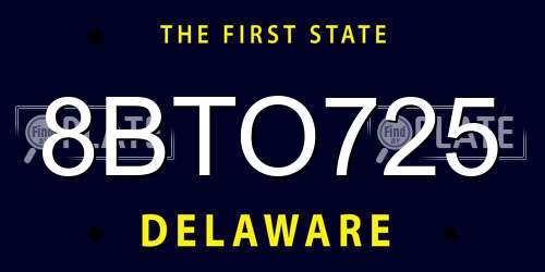 8BTO725 Delaware License Plate