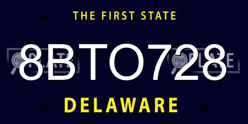 8BTO728 Delaware License Plate