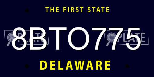 8BTO775 Delaware License Plate