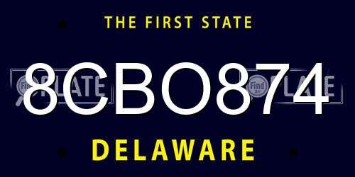 8CBO874 Delaware License Plate