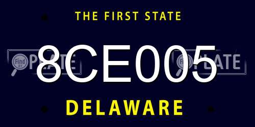 8CE005 Delaware License Plate