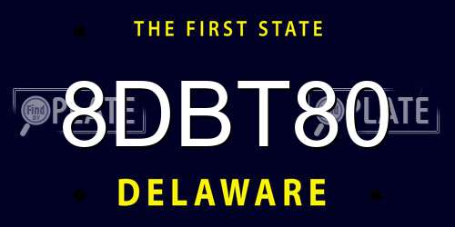 8DBT80 Delaware License Plate