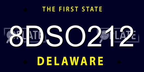 8DSO212 Delaware License Plate