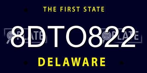 8DTO822 Delaware License Plate