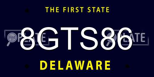 8GTS86 Delaware License Plate