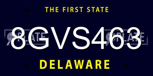 8GVS463 Delaware License Plate