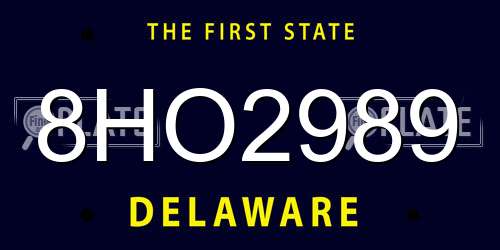 8HO2989 Delaware License Plate