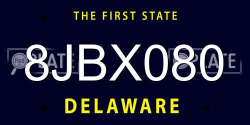 8JBX080 Delaware License Plate