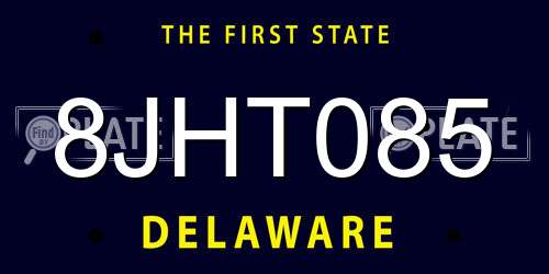 8JHT085 Delaware License Plate