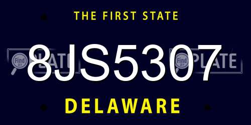 8JS5307 Delaware License Plate