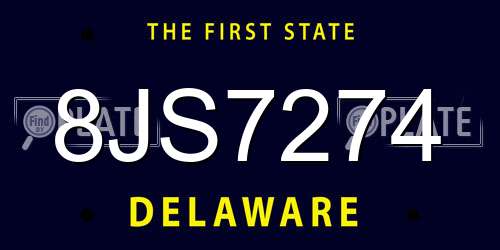 8JS7274 Delaware License Plate