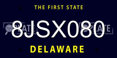 8JSX080 Delaware License Plate