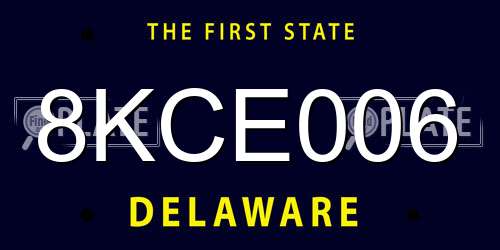 8KCE006 Delaware License Plate