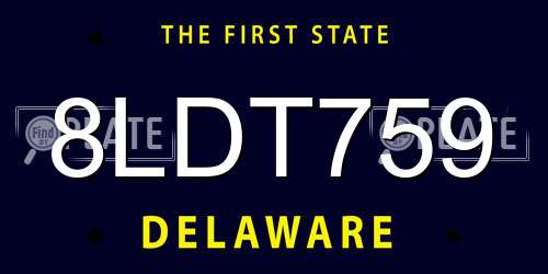 8LDT759 Delaware License Plate