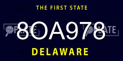 8OA978 Delaware License Plate