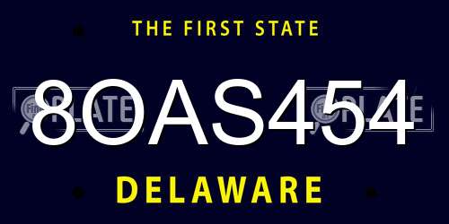 8OAS454 Delaware License Plate