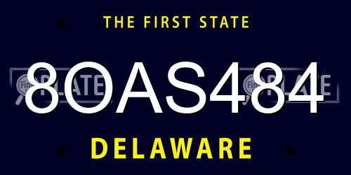 8OAS484 Delaware License Plate