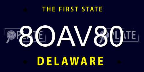 8OAV80 Delaware License Plate
