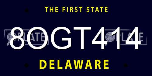 8OGT414 Delaware License Plate