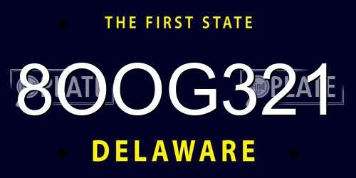 8OOG321 Delaware License Plate