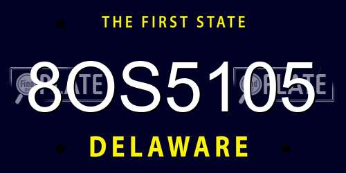 8OS5105 Delaware License Plate