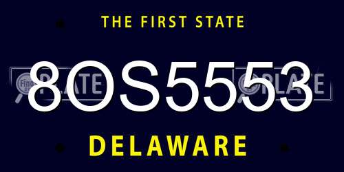 8OS5553 Delaware License Plate