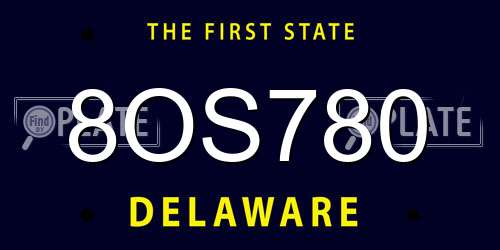 8OS780 Delaware License Plate