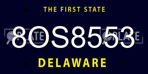 8OS8553 Delaware License Plate