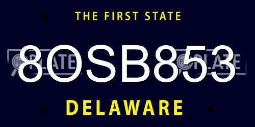 8OSB853 Delaware License Plate
