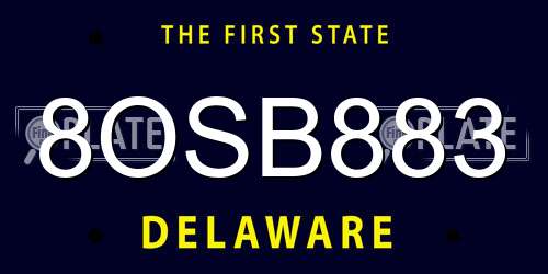 8OSB883 Delaware License Plate