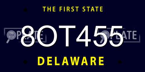 8OT455 Delaware License Plate