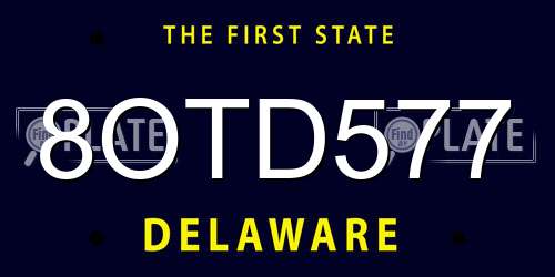 8OTD577 Delaware License Plate