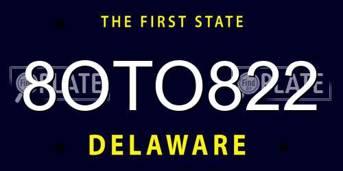 8OTO822 Delaware License Plate
