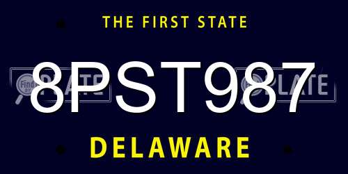 8PST987 Delaware License Plate