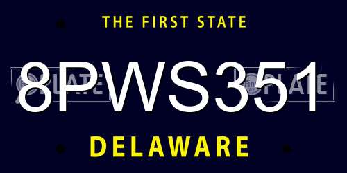 8PWS351 Delaware License Plate