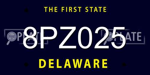 8PZ025 Delaware License Plate