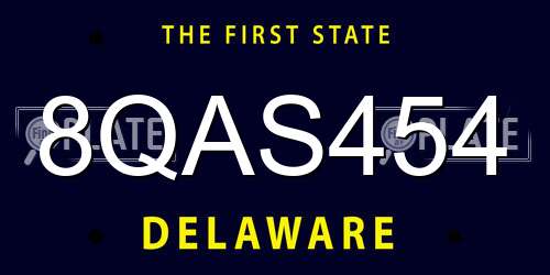 8QAS454 Delaware License Plate