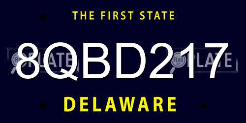 8QBD217 Delaware License Plate
