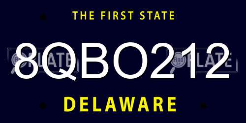 8QBO212 Delaware License Plate