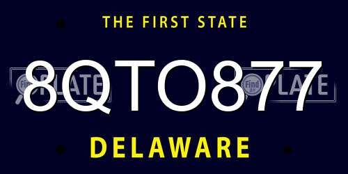 8QTO877 Delaware License Plate