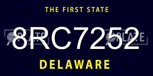 8RC7252 Delaware License Plate